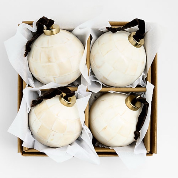 New! Crate&Barrel Natural Bone Holiday Ornaments Set of 4